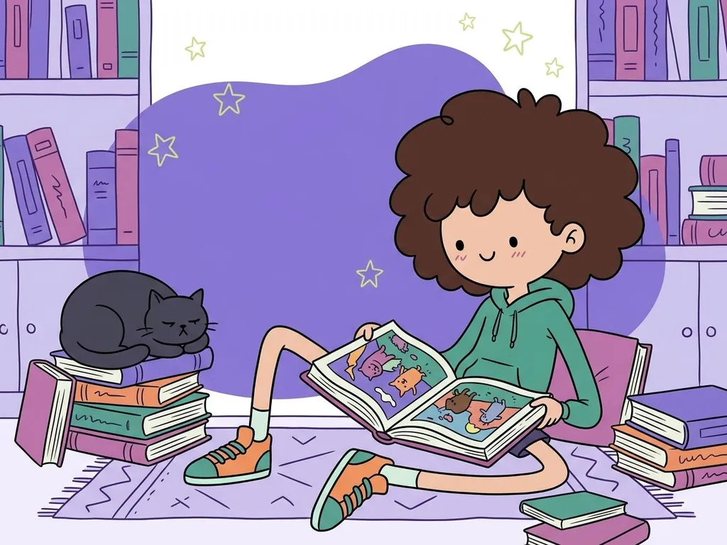 Niño escuchando atentamente un audiolibro en inglés con auriculares en su habitación
